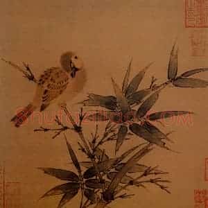 宋代 吴炳《竹雀图》国画花鸟作品图片赏析