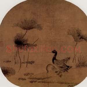 宋代 夫名《秋渚文禽图》国画花鸟作品图片赏析