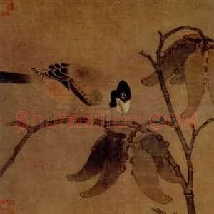 宋代 夫名《梧桐蜡嘴图》国画花鸟作品图片赏析