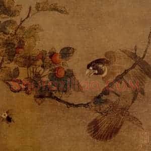 宋代 夫名《红果绿鹎图》国画花鸟作品图片赏析