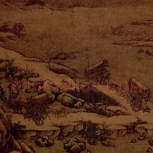 宋代 夫名《雪溪行旅图》国画山水作品图片赏析