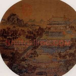 宋代 夫名《悬圃春深图》国画山水作品图片赏析