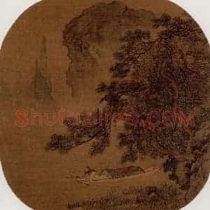 宋代 夫名《松溪钓艇图》国画山水作品图片赏析