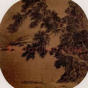 宋代 夫名《松溪濯足图》国画山水作品图片赏析
