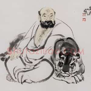1992年 汤文选《伏虎尊者》国画作品图片赏析