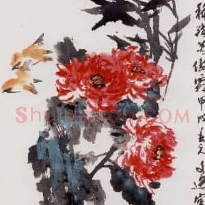 1994年 汤文选《秋残菊傲霜》国画作品图片赏析