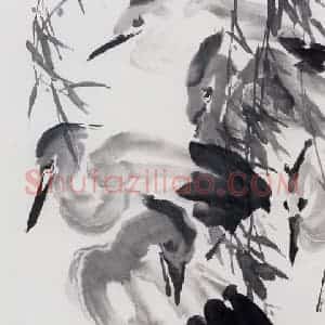 1984年 汤文选《柳荫群鹭》国画作品图片赏析