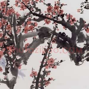 1986年 汤文选《红梅八哥》国画作品图片赏析