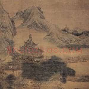 清代 袁江《水殿柳风图》国画山水作品图片赏析