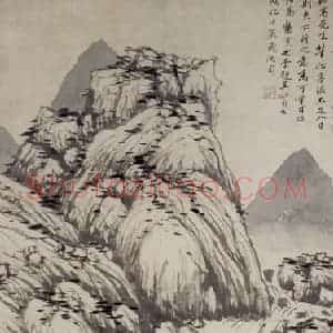 明代 沈周《溪山秋色图轴》国画山水工笔作品图片赏析