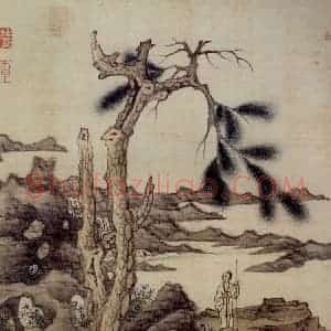 明代 陈洪绶《山水图册》国画山水工笔作品图片赏析