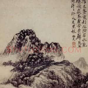 明代 许尚友《灌木苍寒图轴》国画山水工笔作品图片赏析