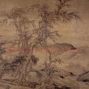 明代 唐寅《古木幽篁图轴》国画山水工笔作品图片赏析