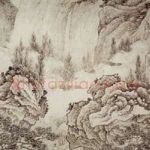 明代 谢时臣《仿王蒙山水图轴》国画山水工笔作品图片赏析
