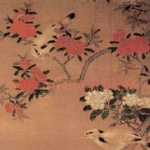 清代 虞沅《榴葵双鹂图》国画花鸟作品图片赏析