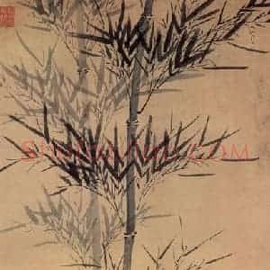 明代 陈芹《修篁文石图》国画花鸟作品图片赏析