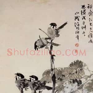 清代 任颐《雀声藤影图》国画花鸟作品图片赏析