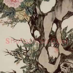 清代 赵之谦《桃实牡丹图》国画花鸟作品图片赏析