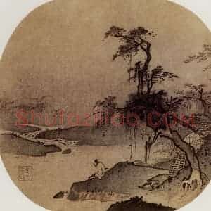 南宋 夏圭《临流抚琴图》国画山水作品图片赏析