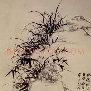 清代 郑燮《兰竹石图》国画花鸟写意作品图片赏析