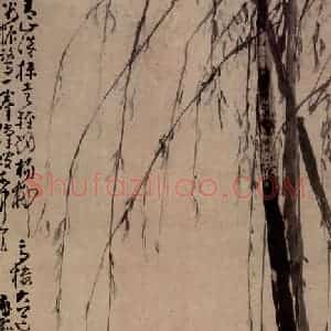 清代 黄慎《柳塘双鹭图》国画花鸟写意作品图片赏析