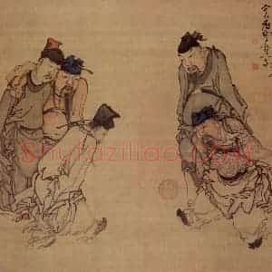 清代 黄慎《蹴鞠图》国画人物写意作品图片赏析