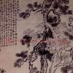 清代 李鳝《五松图》国画山水作品图片赏析