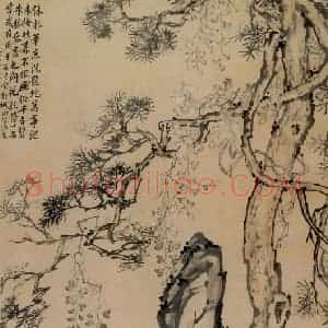 清代 李鳝《设色花树》国画花鸟作品图片赏析