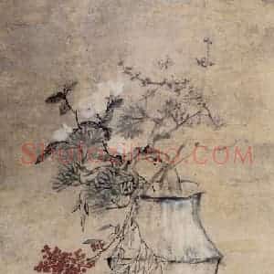 清代 李鳝《瓶花炉火图》国画花鸟作品图片赏析