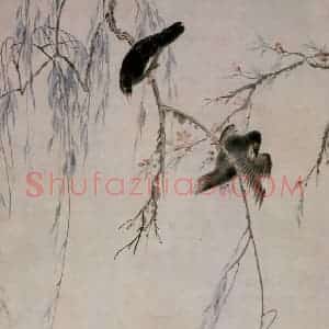 清代 华岩《柳燕鸲鹄图》国画花鸟作品图片赏析