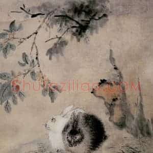 清代 华岩《桂兔图》国画综合作品图片赏析