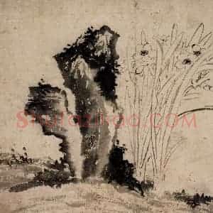 明代 陈淳《水仙湖石图》国画花鸟作品图片赏析