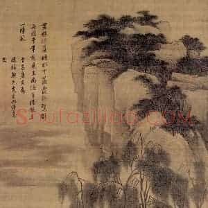 约正德年间47岁左右 唐寅《落霞孤鹜图》国画山水写意作品图片赏析