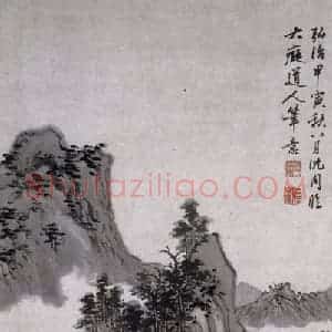 1494年 沈周《仿大痴山水图》国画山水写意作品图片赏析