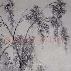 仇英《柳下眠琴图》国画综合写意作品图片赏析