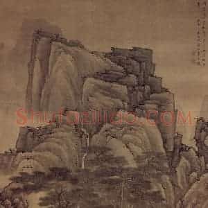 明末清初 高岑《松窗飞瀑图》国画山水作品图片赏析