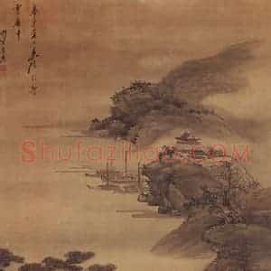 明末清初 吴宏《江楼访友图》国画山水作品图片赏析