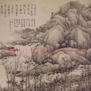 1685年 龚贤《木叶丹黄图》国画山水作品图片赏析