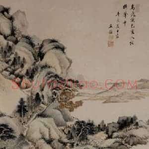 清代 王鉴《溪色棹声图轴》国画山水写意作品图片赏析