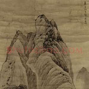 清代 邹喆《云峦水村图轴》国画山水写意作品图片赏析