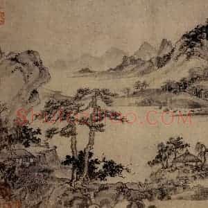 元朝 王蒙《溪山风雨图》国画山水作品图片赏析