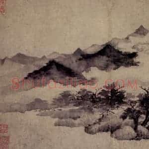 元朝 王蒙《溪山风雨图》国画山水作品图片赏析