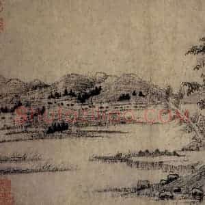 元朝 王蒙《溪山风雨图》国画山水作品图片赏析