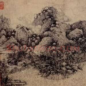 元朝 王蒙《溪山风雨图》国画山水作品图片赏析
