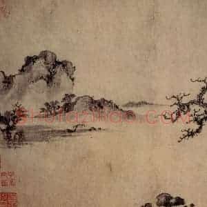 元朝 王蒙《溪山风雨图》国画山水作品图片赏析