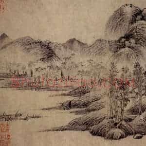元朝 王蒙《溪山风雨图》国画山水作品图片赏析