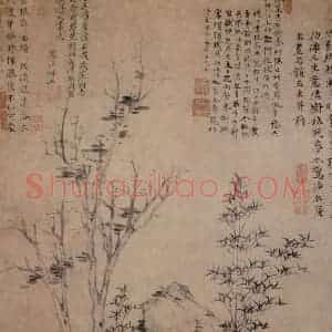 元朝 倪瓒《琪树秋风图》国画花鸟作品图片赏析