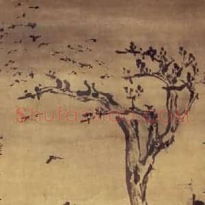 清代 高凤翰《指画古木寒鸦图》国画花鸟作品图片赏析