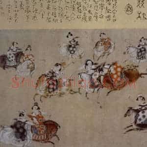 1990年 唐勇力《唐人马球竞技图》国画综合作品图片赏析