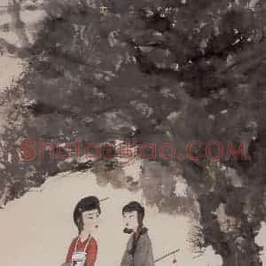 20世纪40年代初 傅抱石《游春图》国画人物作品图片赏析